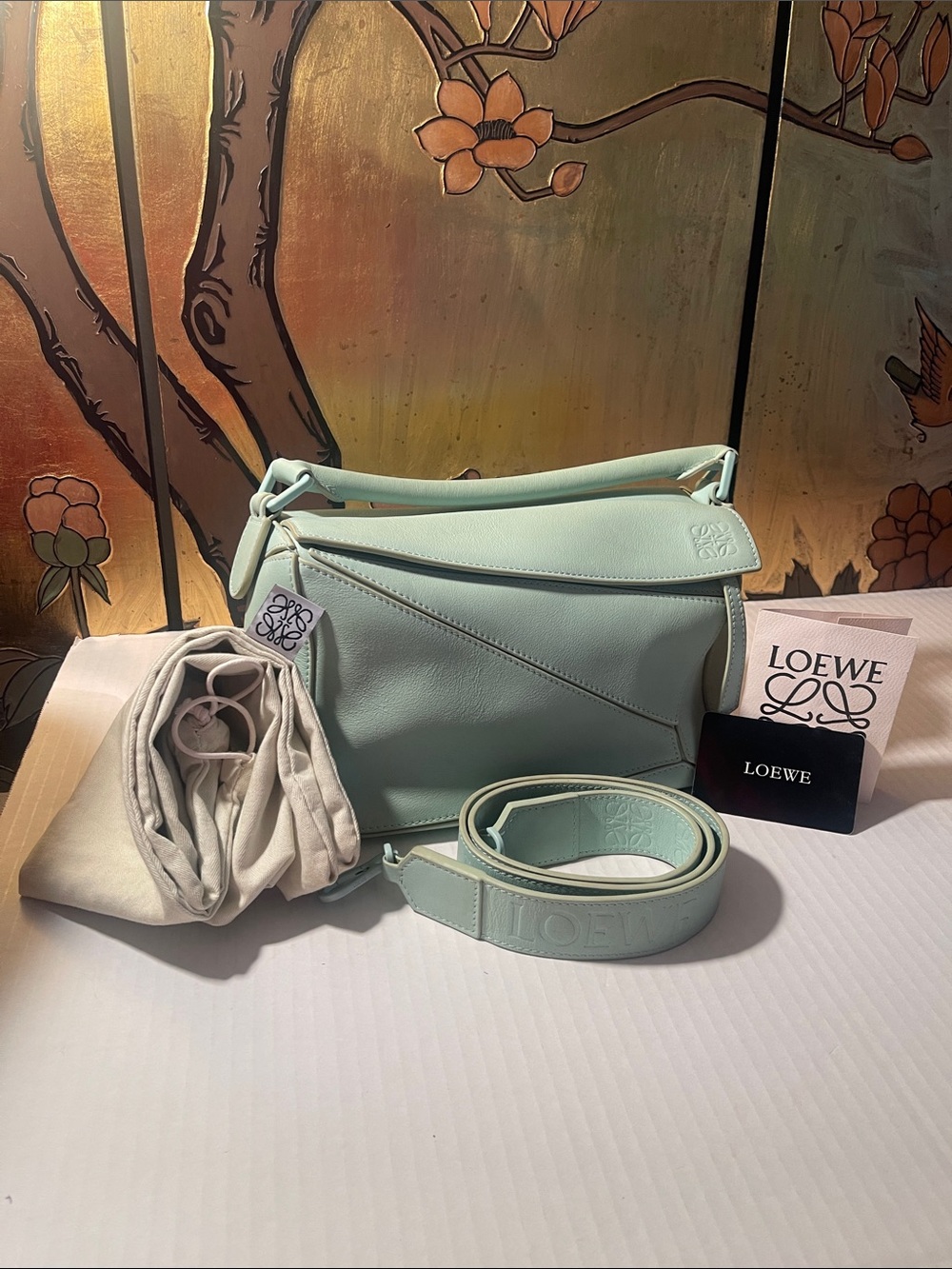 Loewe Mint Puzzle Shoulder Bag in Pastel Green Leather